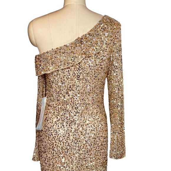 Mac Duggal Gold Sequin One-Shoulder Maxi Dress - Picture 6 of 10